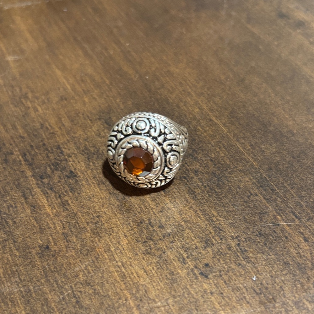Elegant Silver Ring with Orange Gemstone